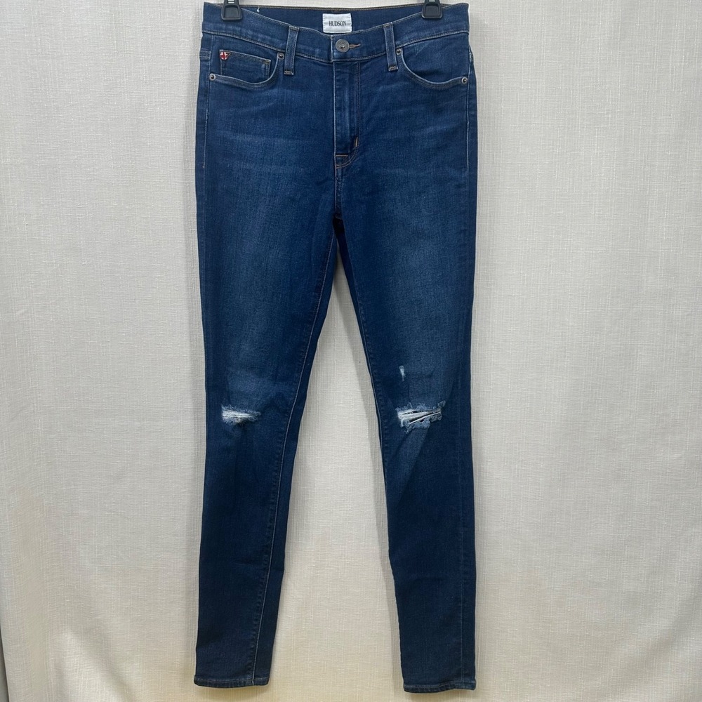 HUDSON Blair High Rise Super Skinny Jeans Flynn Destructed Womens 26 Blue Ankle